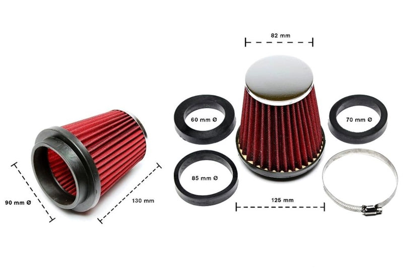 Filtre à air sport Ø90 mm rouge avec Chromdeckel — TA Technix