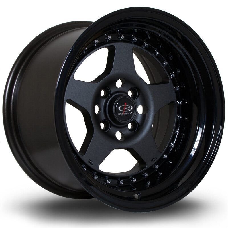 Rota Kyusha 15x9" 4x114.3 ET0, Noir Satiné, Rebord Noir Brillant
