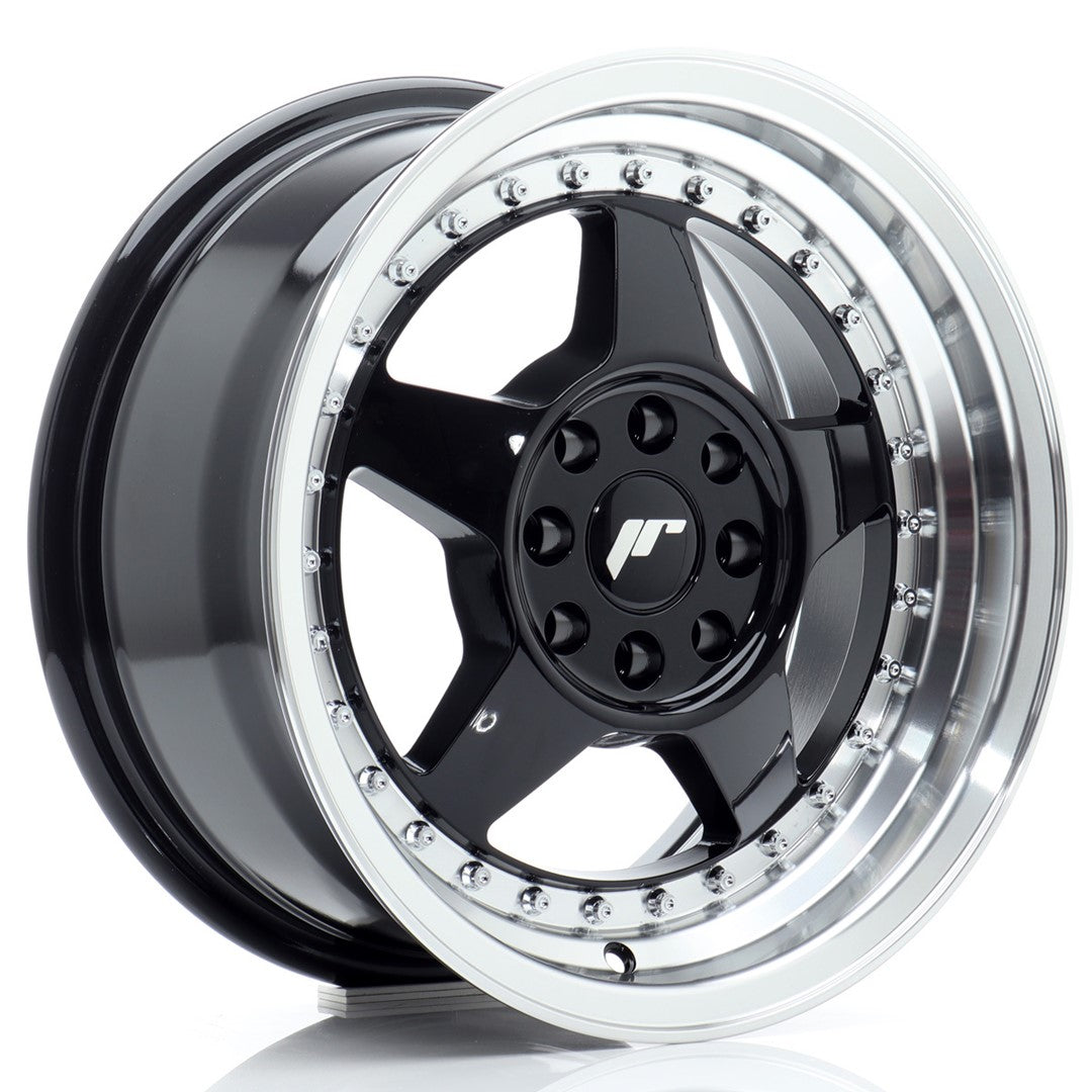 Japan Racing JR-6 15x7" 4x100/108 ET25, Noir Brillant, Rebord Poli