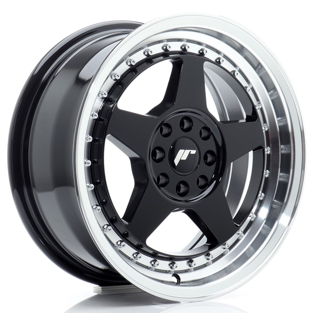 Japan Racing JR-6 16x7" 4x100/108 ET25, Noir Brillant, Rebord Poli