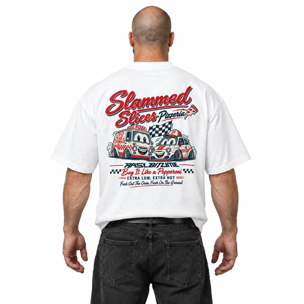 Unisex Slammed Slicer Pizzeria Rasl’Bitume Oversized T-Shirt