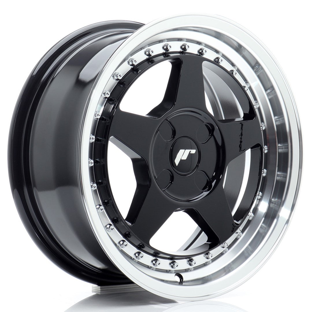 Japan Racing JR-6 16x7" (4 trous - sur mesure) ET20-35, Noir Brillant, Rebord Poli