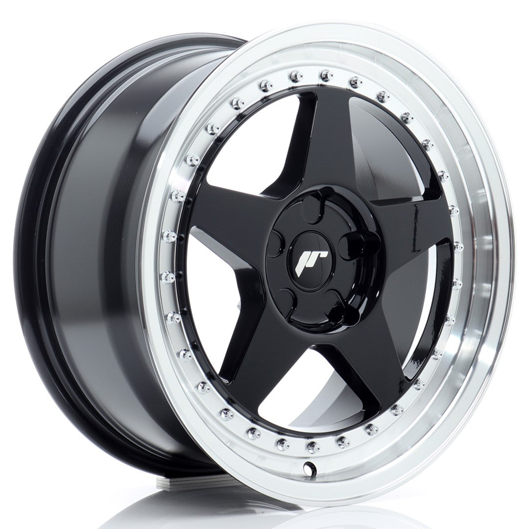 Japan Racing JR-6 17x8" (5 trous - sur mesure) ET20-35, Noir Brillant, Rebord Poli
