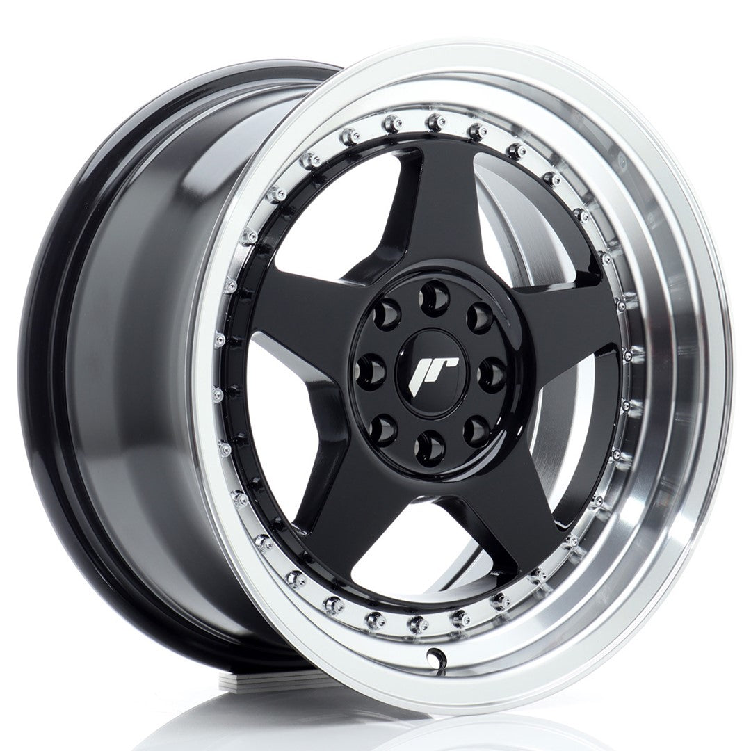 Japan Racing JR-6 16x8" 4x100/108 ET25, Noir Brillant, Rebord Poli