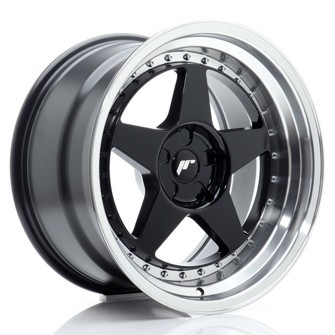 Japan Racing JR-6 18x10.5" (5 trous - sur mesure) ET0-25, Noir Brillant, Rebord Poli