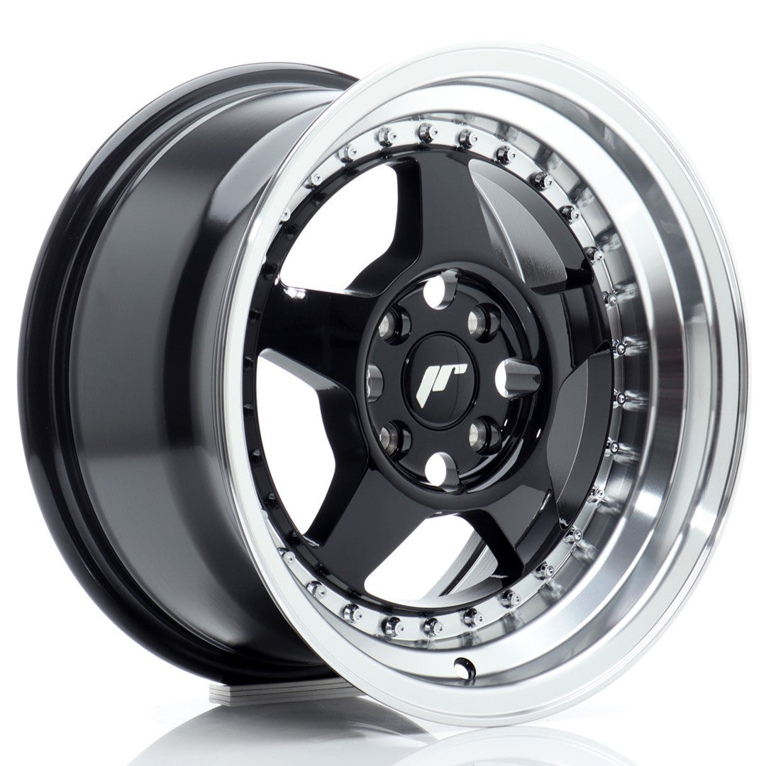 Japan Racing JR-6 15x8" 4x100 ET25, Noir Brillant, Rebord Poli