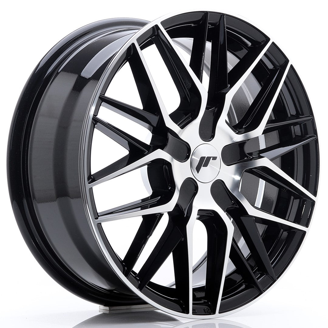 Japan Racing JR-28 17x7" (4 & 5 trous - sur mesure) ET20-45, Noir Brillant / Poli