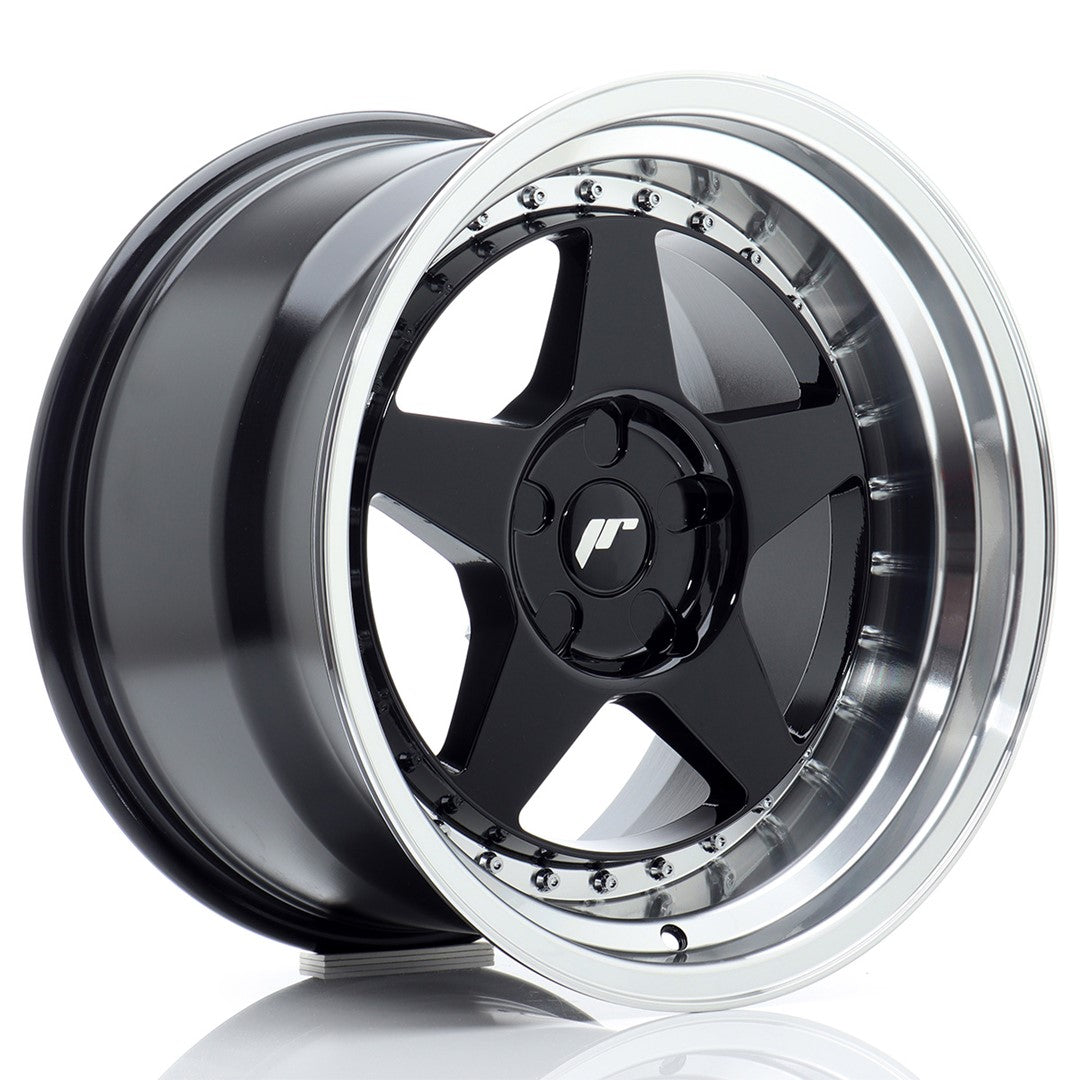 Japan Racing JR-6 17x10" (5 trous - sur mesure) ET0-20, Noir Brillant, Rebord Poli