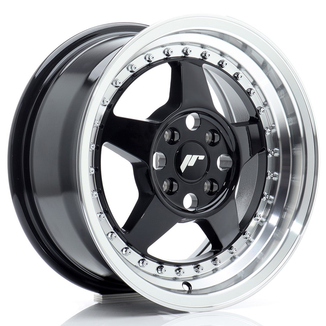 Japan Racing JR-6 15x7" 4x100 ET35, Noir Brillant, Rebord Poli