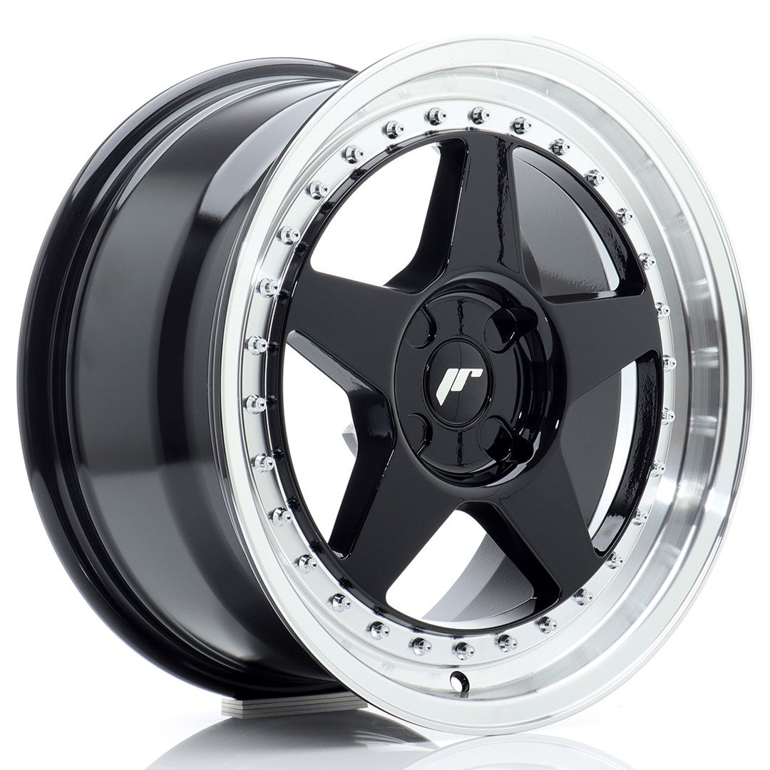 Japan Racing JR-6 17x8" (4 trous - sur mesure) ET20-35, Noir Brillant, Rebord Poli