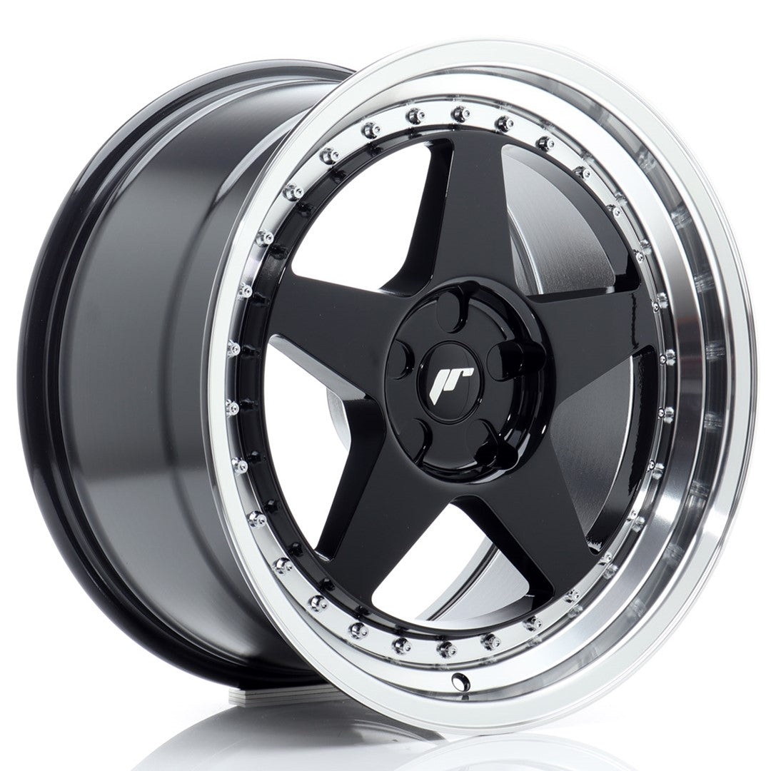 Japan Racing JR-6 18x9.5" (5 trous - sur mesure) ET20-40, Noir Brillant, Rebord Poli
