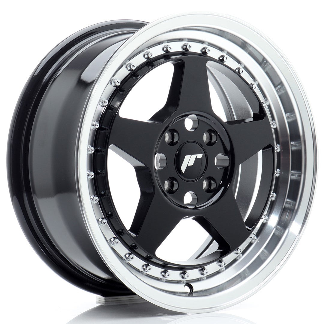 Japan Racing JR-6 16x7" 4x100 ET35, Noir Brillant, Rebord Poli