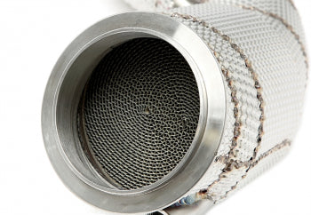 Downpipe with heat shield and catalytic converter for BMW 2 Series M2 Type F87, 3 Series M3 Type F80, 4 Series M4 Type F82, F83 - engine code S55 — TA Technix