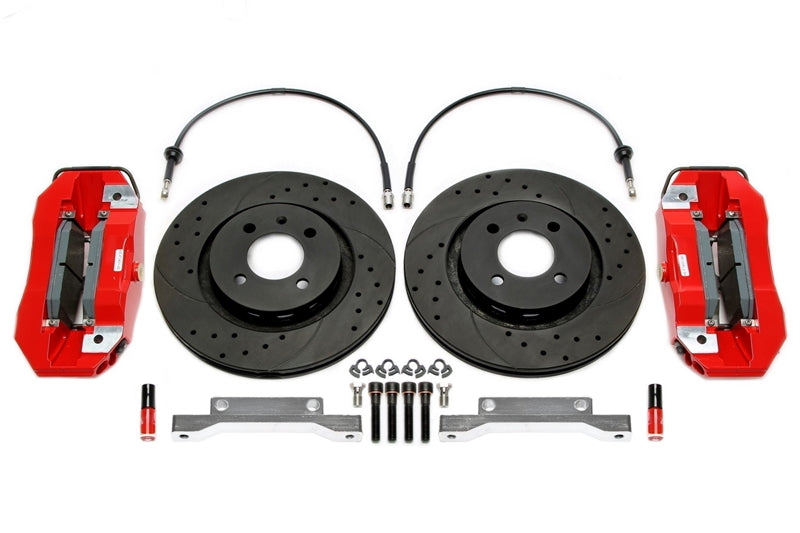 Kit de freinage 4 pistons 280mmx22 mm/kit d'évolution pour train avant Seat Cordoba/Ibiza II/Inca/Toledo VW Caddy II/Corrado/Golf II + III/Jetta II/Passat/Polo III/Vento — étriers rouges — TA Technix