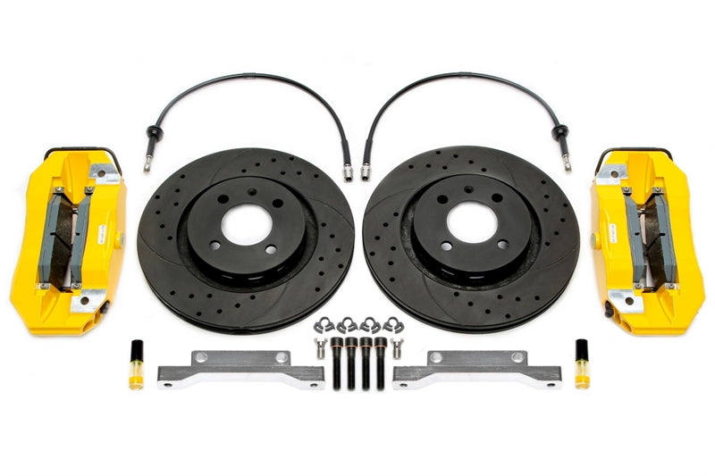 Kit de freinage 4 pistons 280mmx22 mm/kit d'évolution pour train avant Seat Cordoba/Ibiza II/Inca/Toledo VW Caddy II/Corrado/Golf II + III/Jetta II/Passat/Polo III/Vento — étriers jaunes — TA Technix