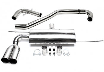 2 × 76 mm stainless-steel competition exhaust system for Audi A3 8P / VW Golf V 1K, Golf Plus 1KP — TA Technix