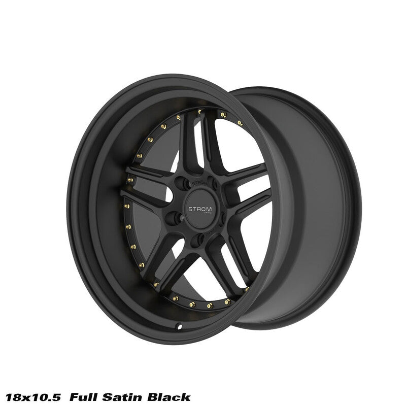 Ström DS-05 18x10.5" 5x114.3 ET10, Noir Satiné, Rivets Dorés