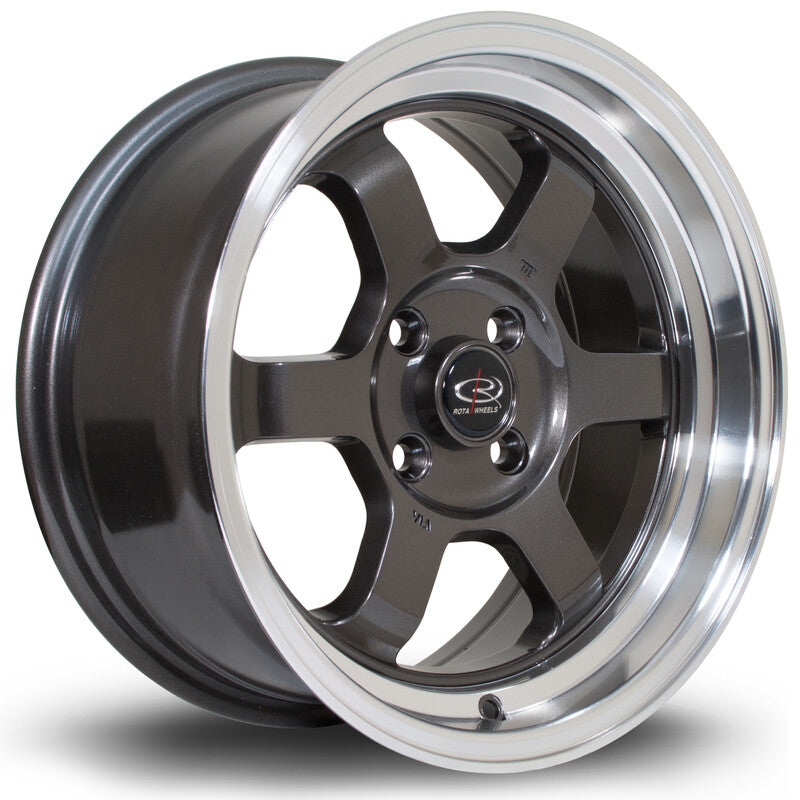 Rota Grid V 15x7" 4x100 ET20, Gunmetal, Rebord Chromé