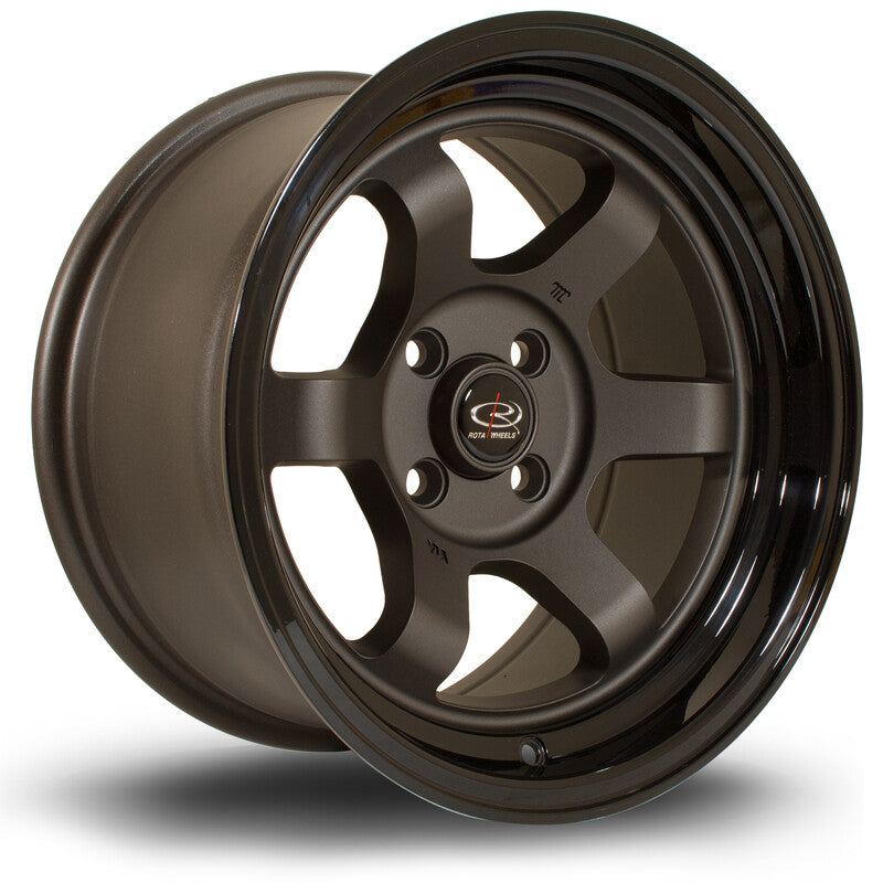 Rota Grid Max 15x8" 4x100 ET0, Gunmetal Mat, Rebord Brillant