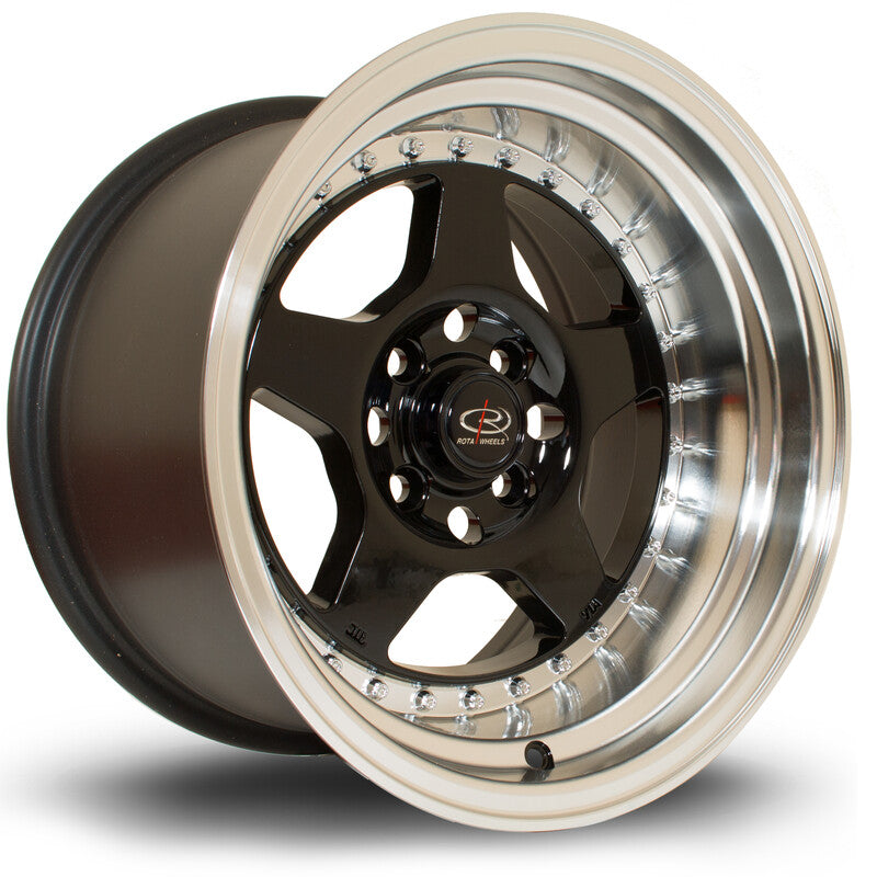 Rota Kyusha 15x9" 4x114.3 ET0, Noir Brillant, Rebord Chromé