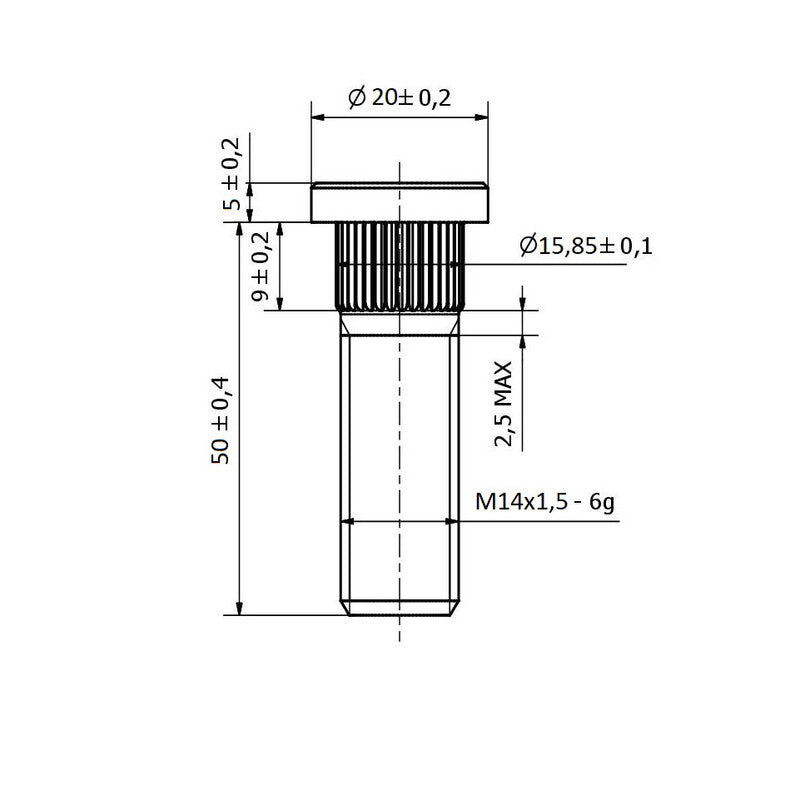 Radbolzen M14x1.5 - Verzahnung 15.85 mm (Kurz, 50 mm)