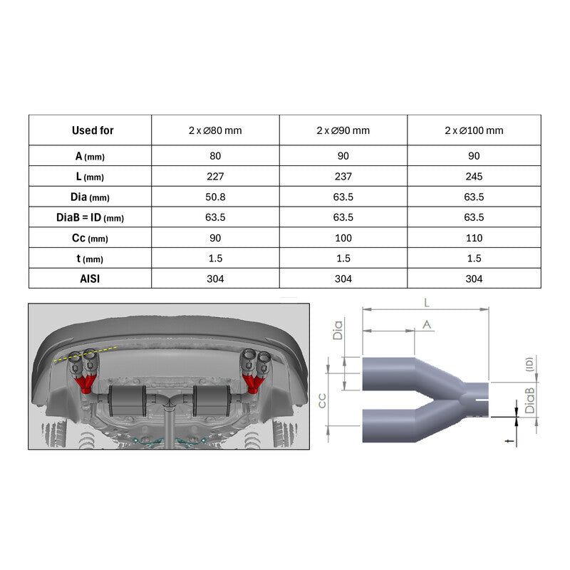 Tubes d'Echappement en Y - Inox (pour Double Sorties d'Echappement)