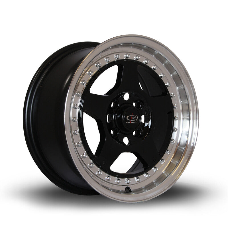 Rota Kyusha 15x7" 4x100 ET38, Noir Brillant, Rebord Chromé