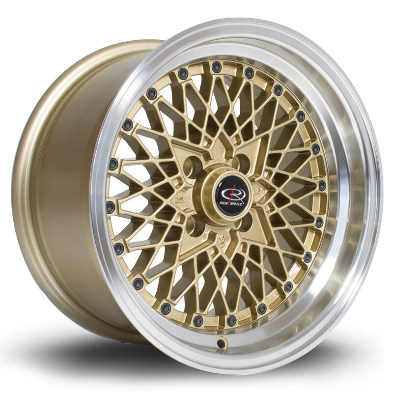 Rota OS Mesh 15x8" 4x100 ET20, Or / Doré, Rebord Chromé