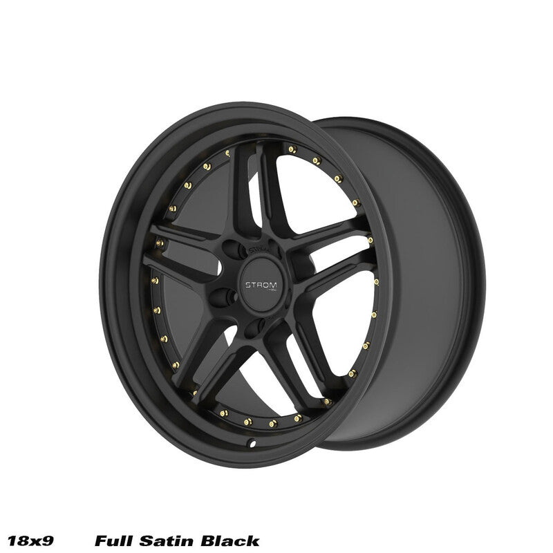 Ström DS-05 18x9" 5x114.3 ET33, Noir Satiné, Rivets Dorés