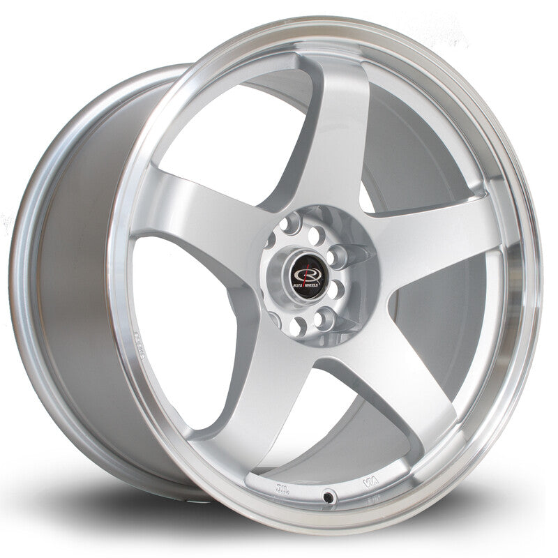 Rota GTR 18x9.5" 5x114.3 ET12, Gris Argenté, Rebord Chromé