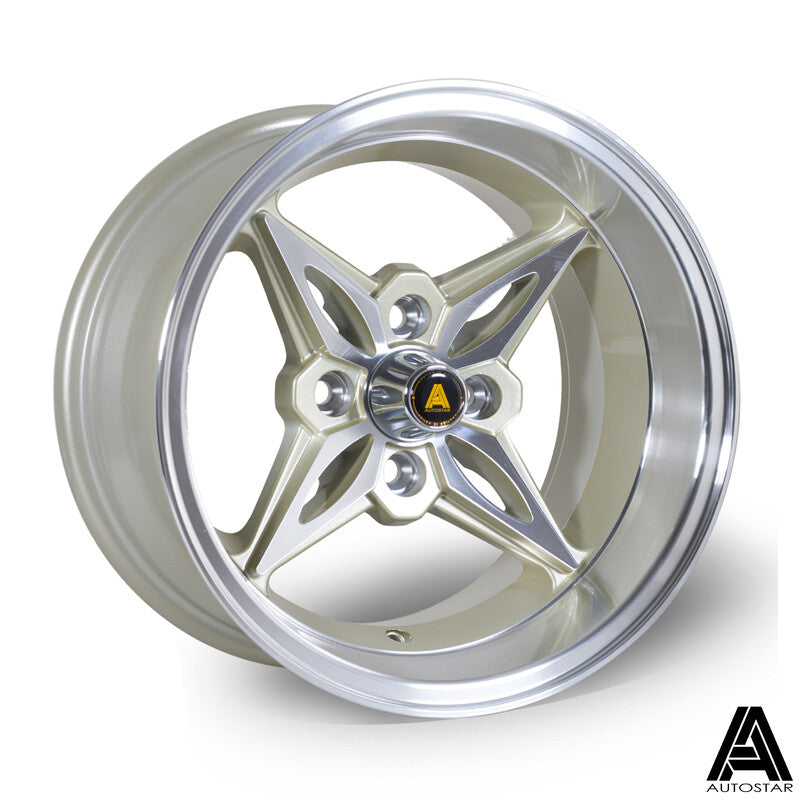 Autostar Kanji 14x8" 4x100 ET-5, Dorée, Rebord Poli