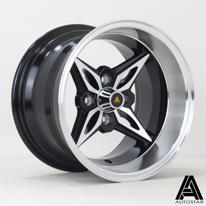 Autostar Kanji 14x9" 4x100 ET-13, Noir Brillant, Rebord Poli