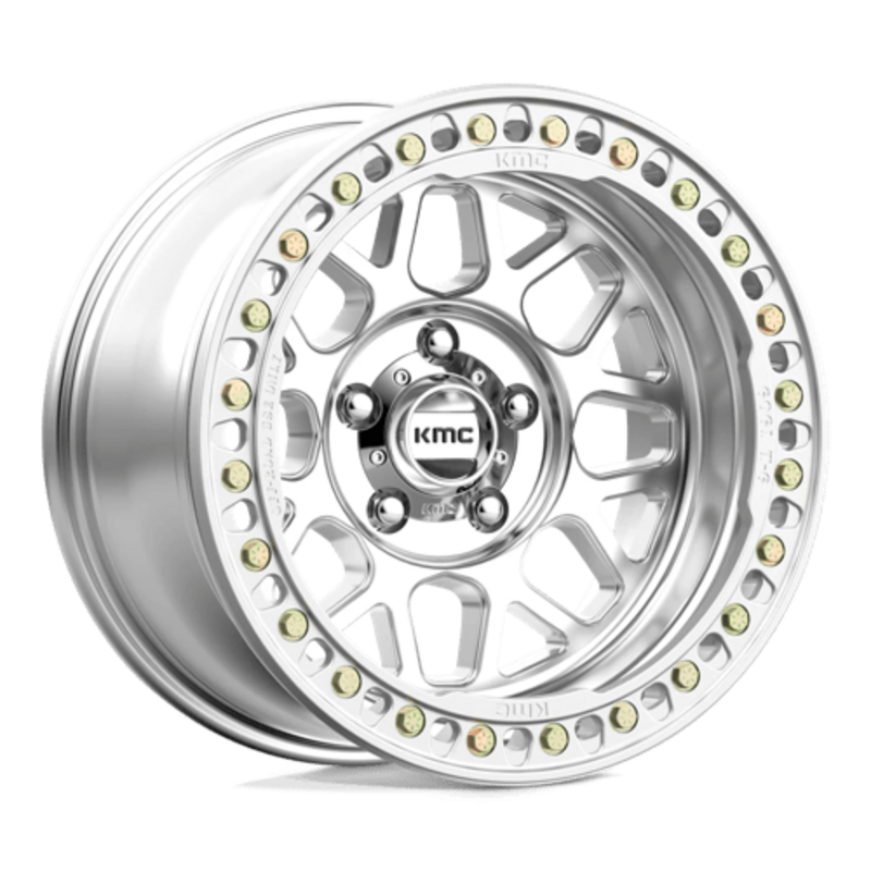 KMC KM235 Grenade Crawl Beadlock 17X9 5x127 ET-38, Gris Argenté Poli