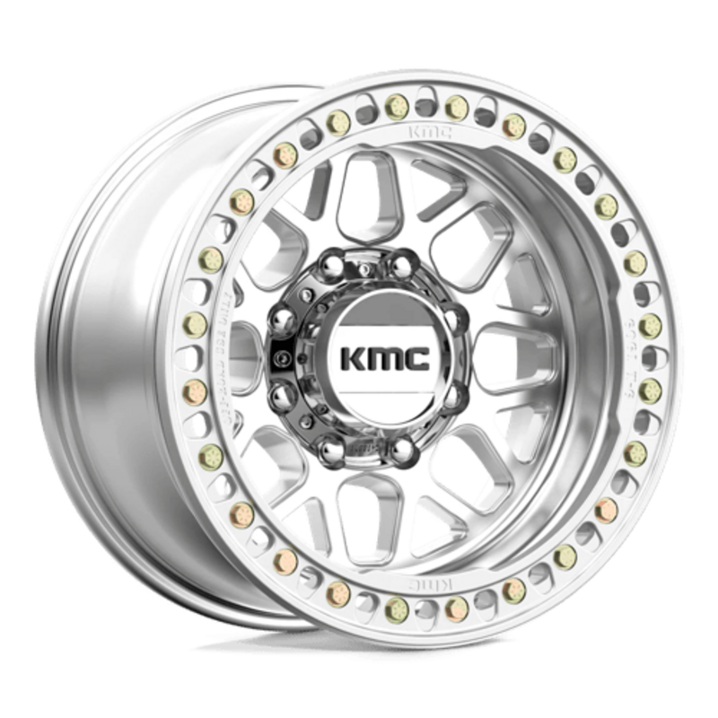 KMC KM235 Grenade Crawl Beadlock 17X9 8x165.1 ET-38, Gris Argenté Poli