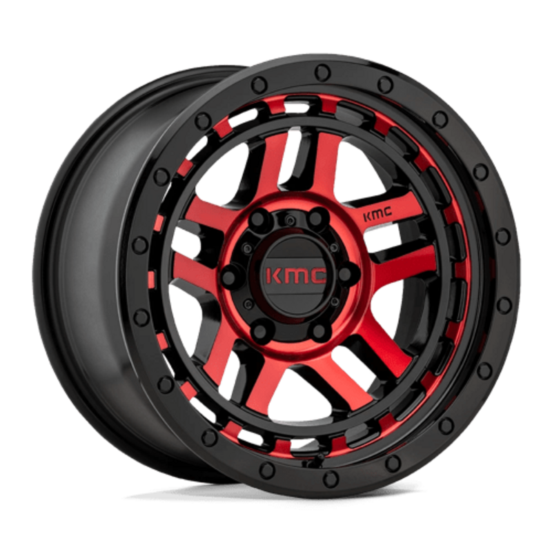 KMC KM540 Recon 17X8.5 6x139.7 ET18, Noir Brillant Usiné, Teinte Rouge