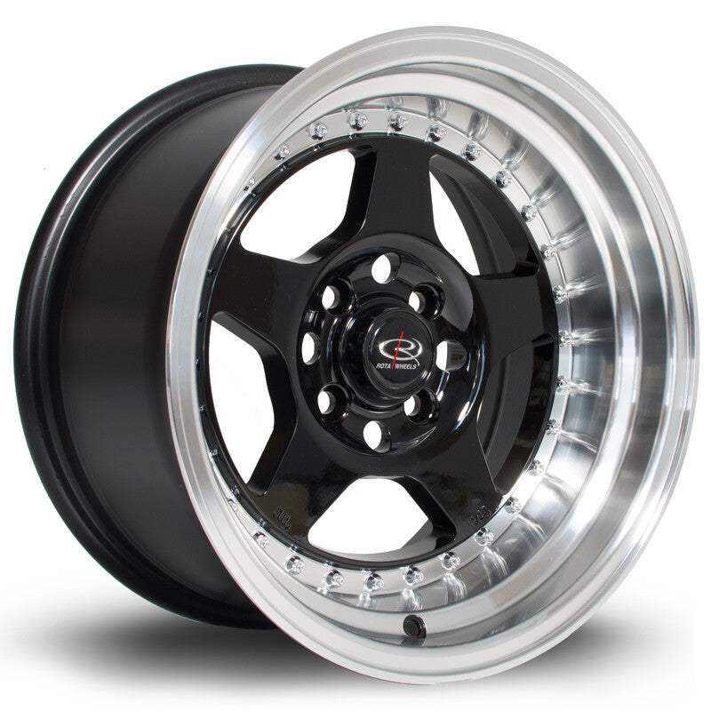 Rota Kyusha 15x8" 4x100 ET0, Noir Brillant, Rebord Chromé