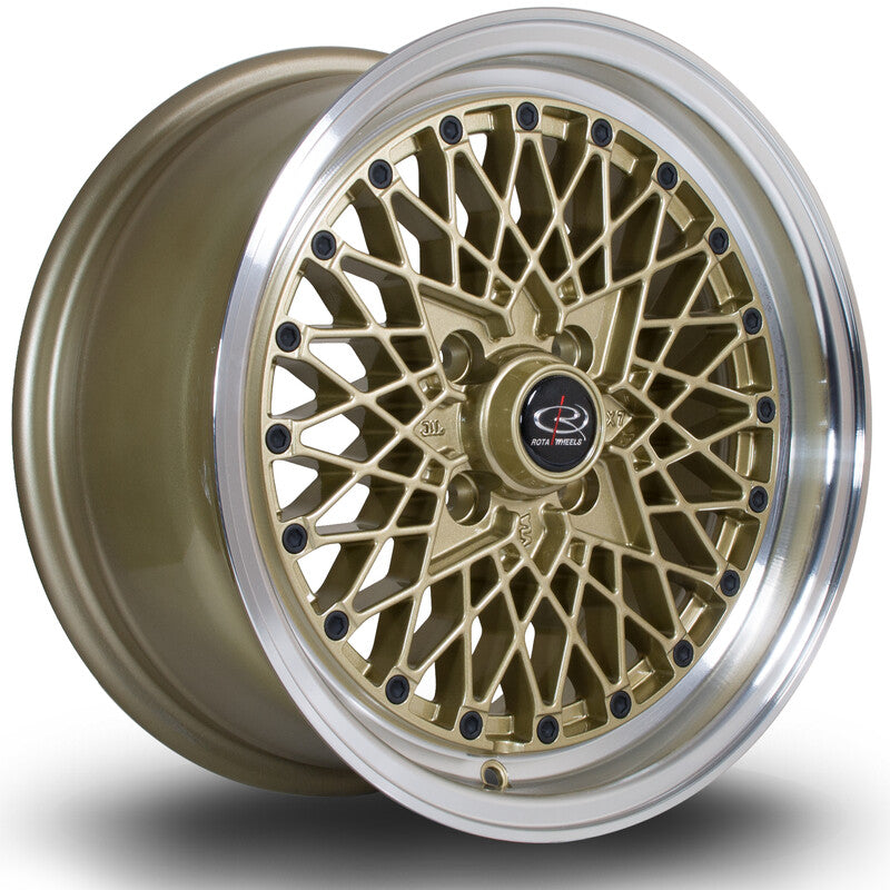 Rota OS Mesh 15x7" 4x100 ET30, Or / Doré, Rebord Chromé