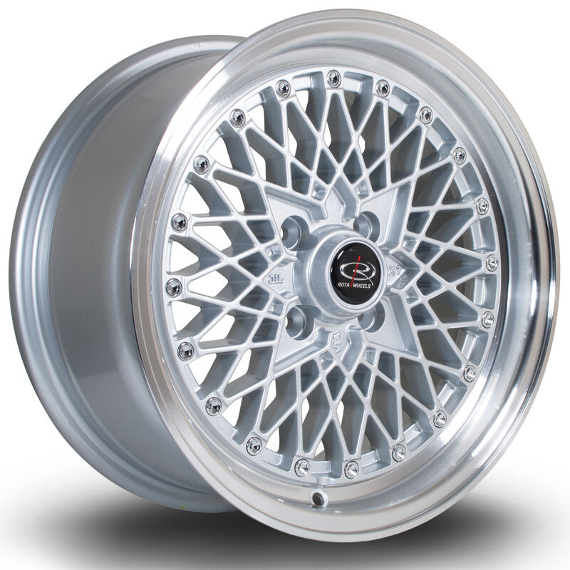 Rota OS Mesh 15x7" 4x100 ET30, Gris Argenté / Poli, Rebord Chromé
